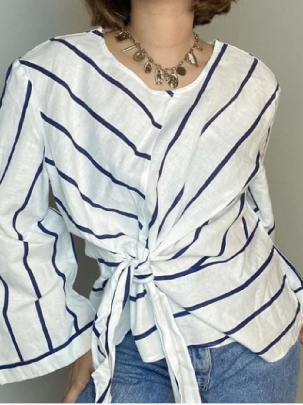 Zara Basic | Striped Linen Side-Tie Blouse